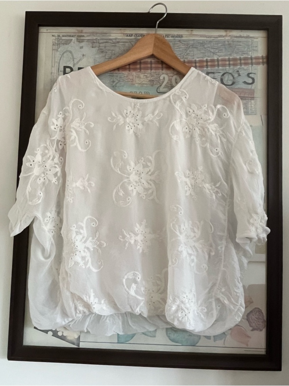 Tendenze Italy Silk Blend White Oversized Relaxed Fit Balloon Hem Blouse M